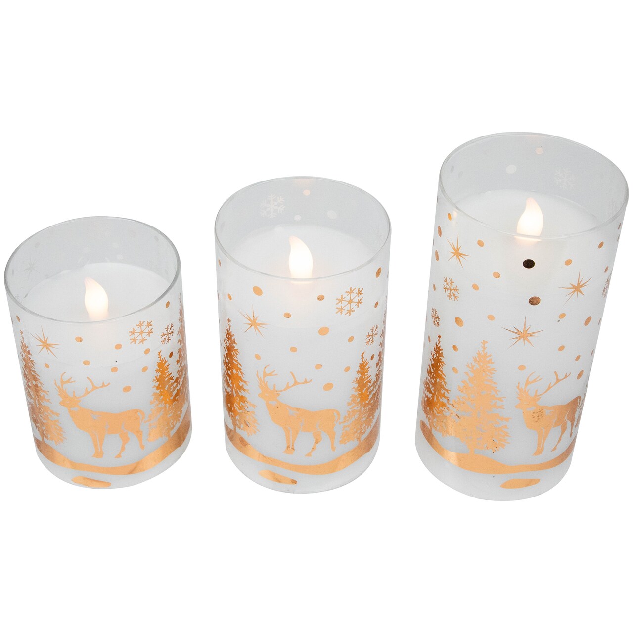 Northlight LED Flameless Flickering Woodland Glass Pillar Christmas Candles - 6" - Set of 3
